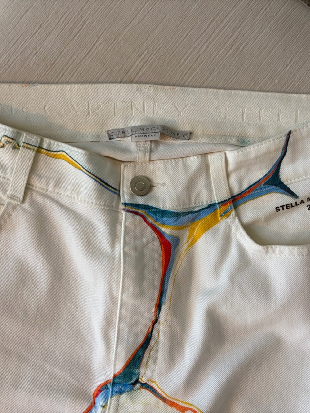 Stella McCartney White Jeans with Multicolor Painted Detail